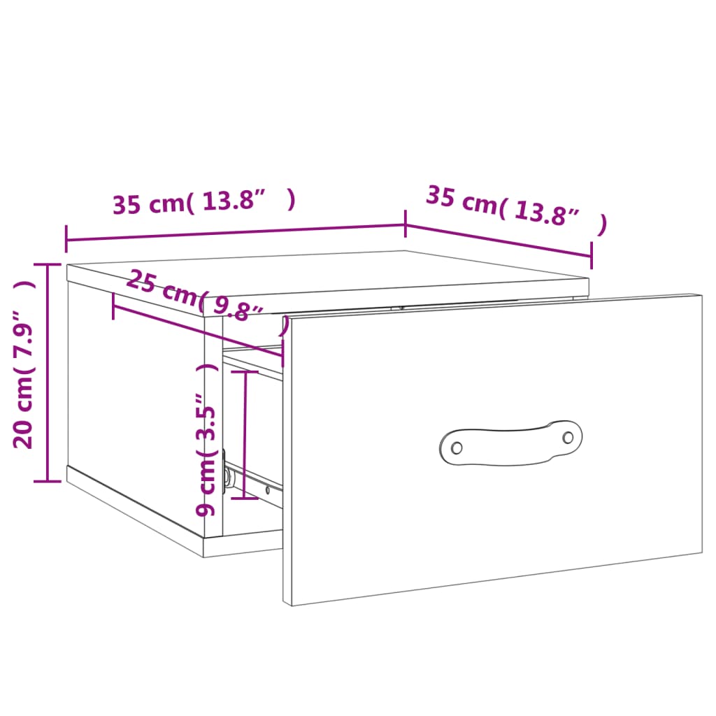 vidaXL Stenska nočna omarica 2 kosa siva sonoma 35x35x20 cm