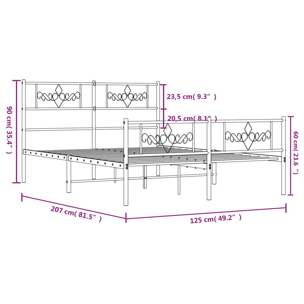 vidaXL Kovinski posteljni okvir z vzglavjem in vznožjem bel 120x200 cm