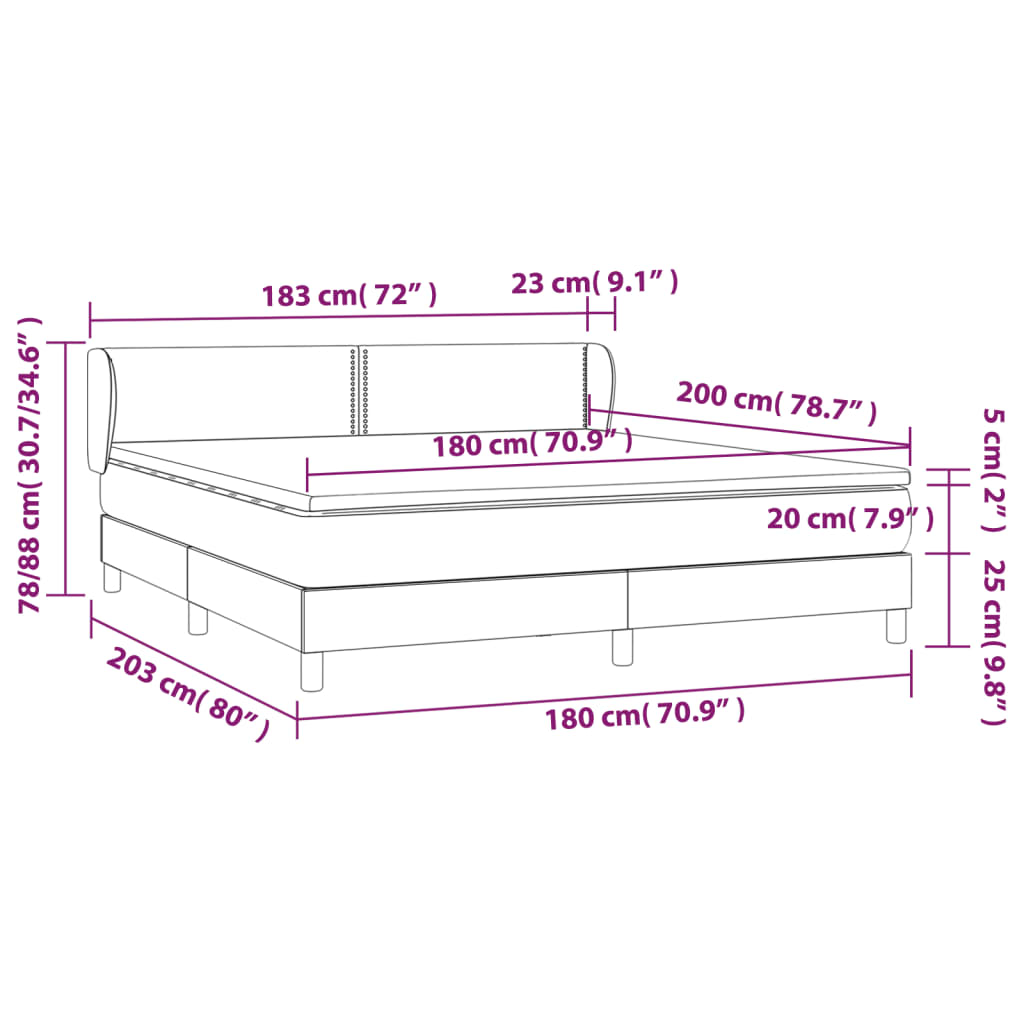 vidaXL Box spring postelja z vzmetnico temno siva 180x200 cm žamet