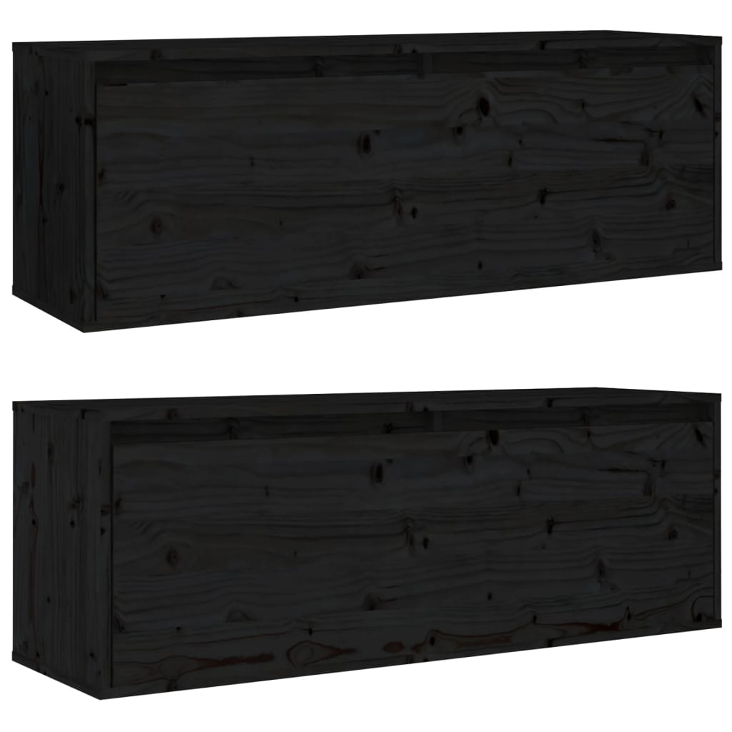 vidaXL Stenska omarica 2 kosa črna 100x30x35 cm trdna borovina