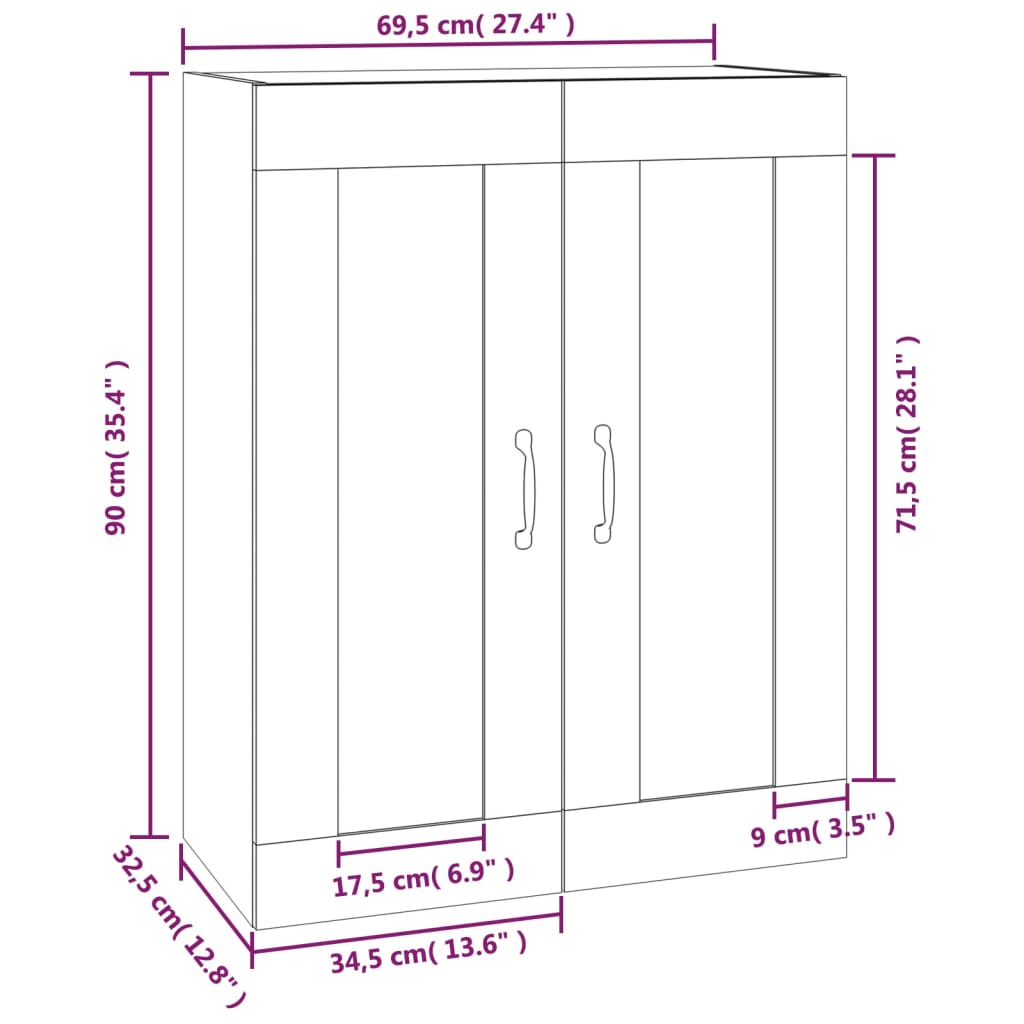 vidaXL Viseča stenska omarica bela 69,5x32,5x90 cm