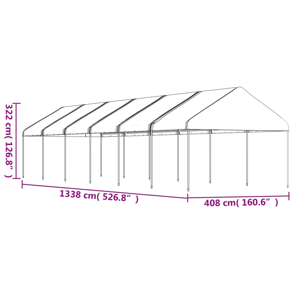 vidaXL Paviljon s streho bel 13,38x4,08x3,22 m polietilen