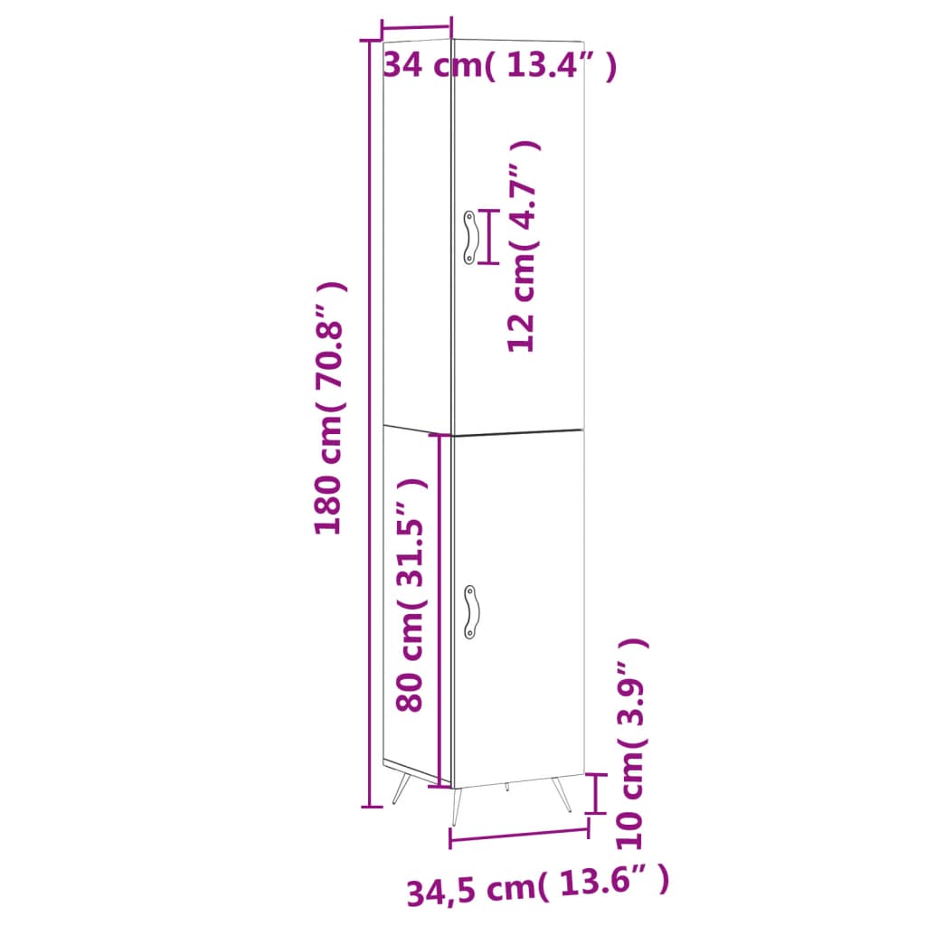 vidaXL Visoka omara dimljeni hrast 34,5x34x180 cm inženirski les