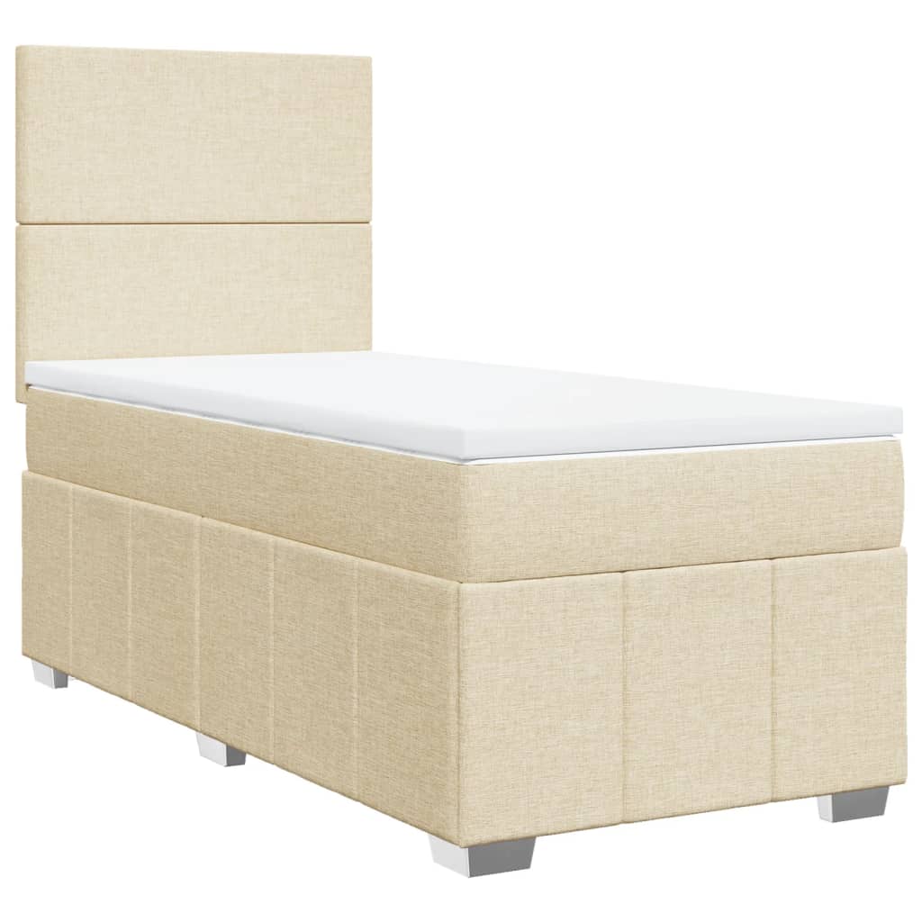 vidaXL Box spring postelja z vzmetnico krem 100x200 cm blago