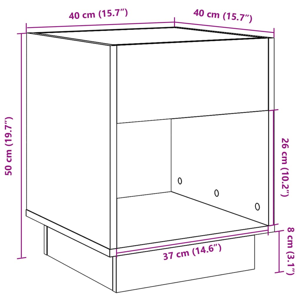 vidaXL Nočna mizica z neskončnimi LED siva sonoma 40x40x50 cm