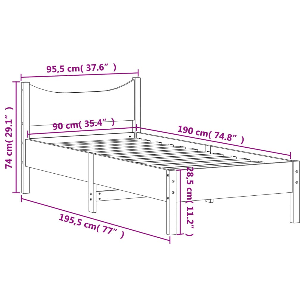 vidaXL Posteljni okvir brez vzmetnice voščeno rjav 90x190 cm borovina