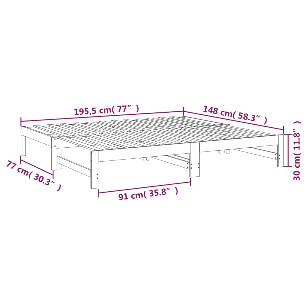 vidaXL Izvlečna dnevna postelja bela 2x(75x190) cm trdna borovina