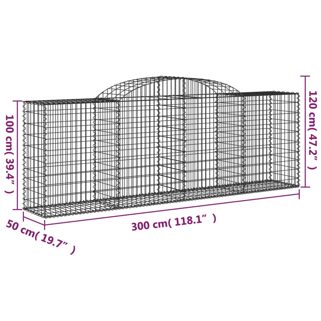 vidaXL Obokana gabionska košara 9kos 300x50x100/120cm pocinkano železo