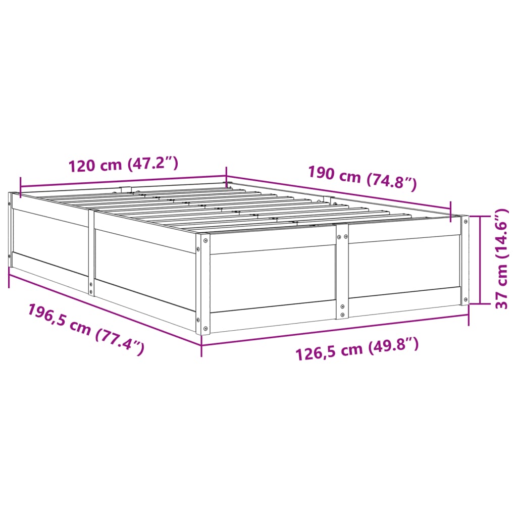 vidaXL Posteljni okvir brez vzmetnice bel 120x190 cm trdna borovina