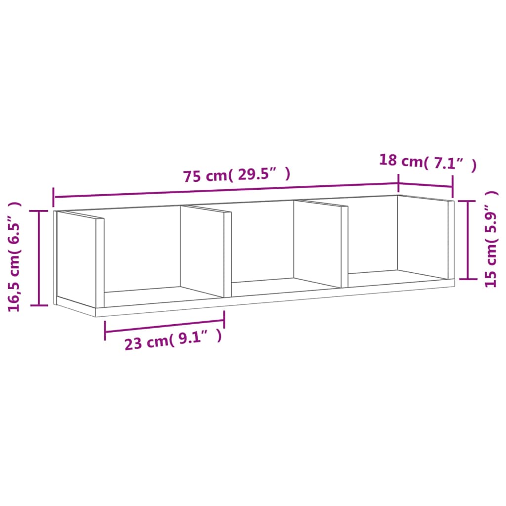 vidaXL Stenska omarica 2 kosa rjavi hrast 75x18x16,5 cm inž. les