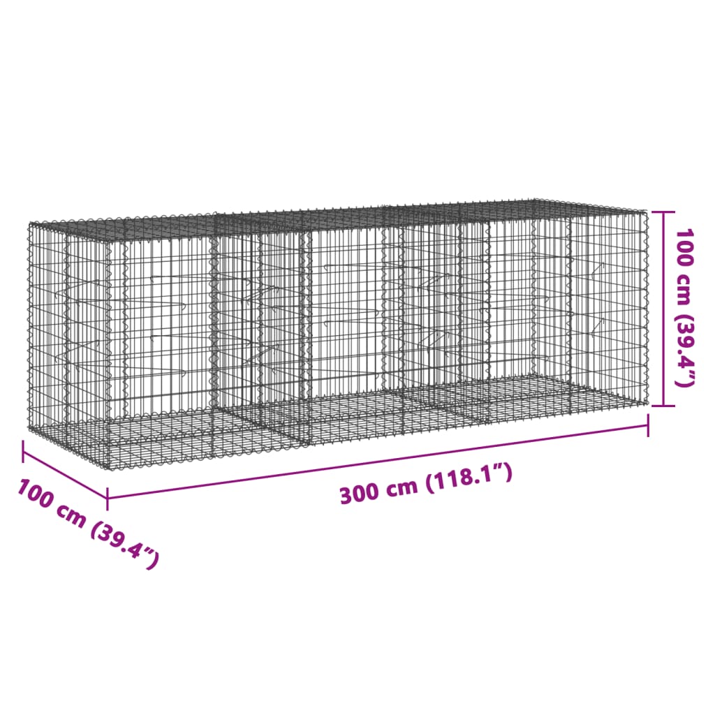 vidaXL Gabionska košara s pokrovom 300x100x100 cm pocinkano železo