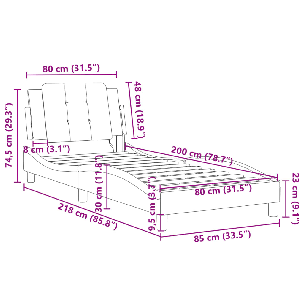 vidaXL Posteljni okvir z vzglavjem bel in črn 80x200 cm umetno usnje