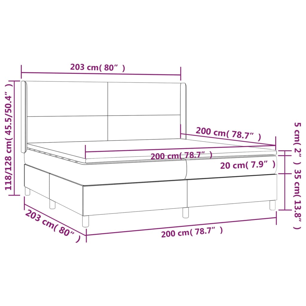 vidaXL Box spring postelja z vzmetnico temno siva 200x200 cm žamet