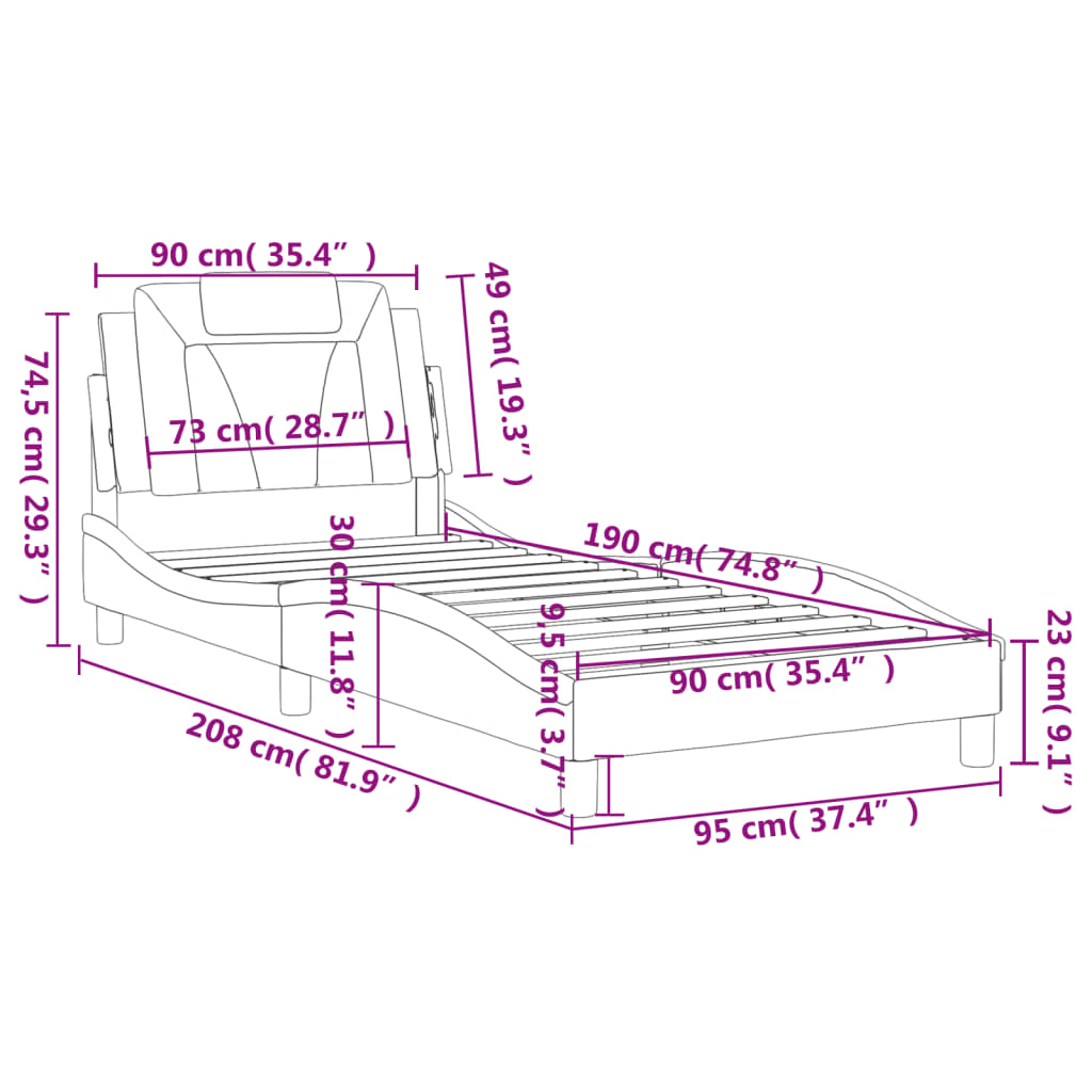 vidaXL Posteljni okvir z vzglavjem bel 90x190 cm umetno usnje