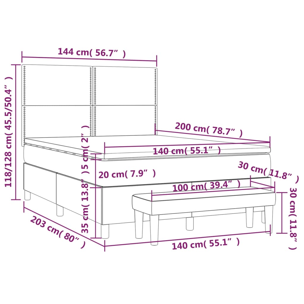 vidaXL Box spring postelja z vzmetnico roza 140x200 cm žamet