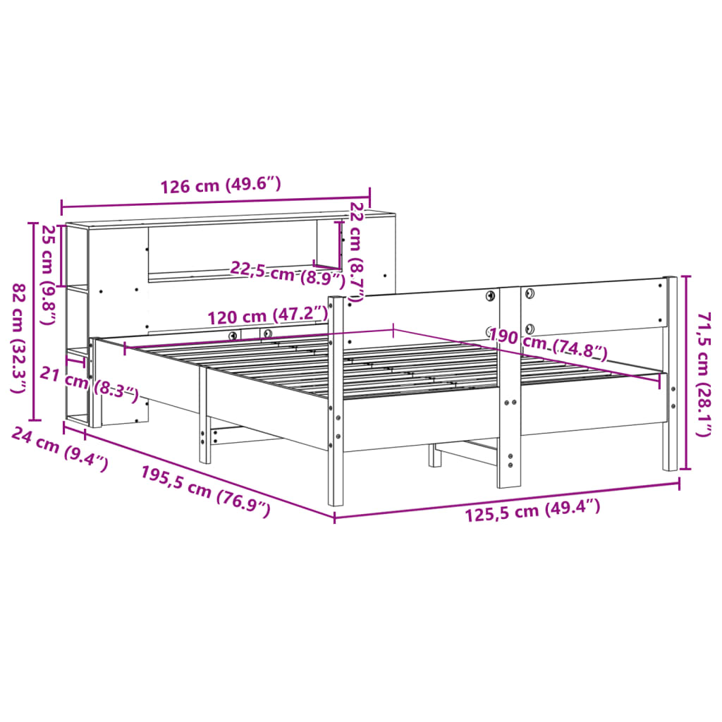 vidaXL Knjižna postelja brez vzmetnice bela 120x190 cm trdna borovina