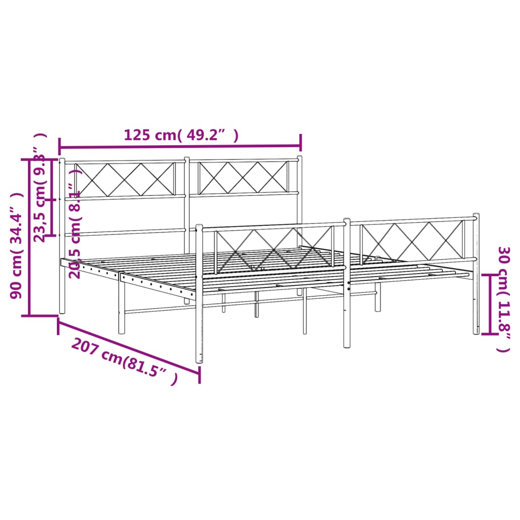 vidaXL Kovinski posteljni okvir z vzglavjem in vznožjem bel 120x200 cm