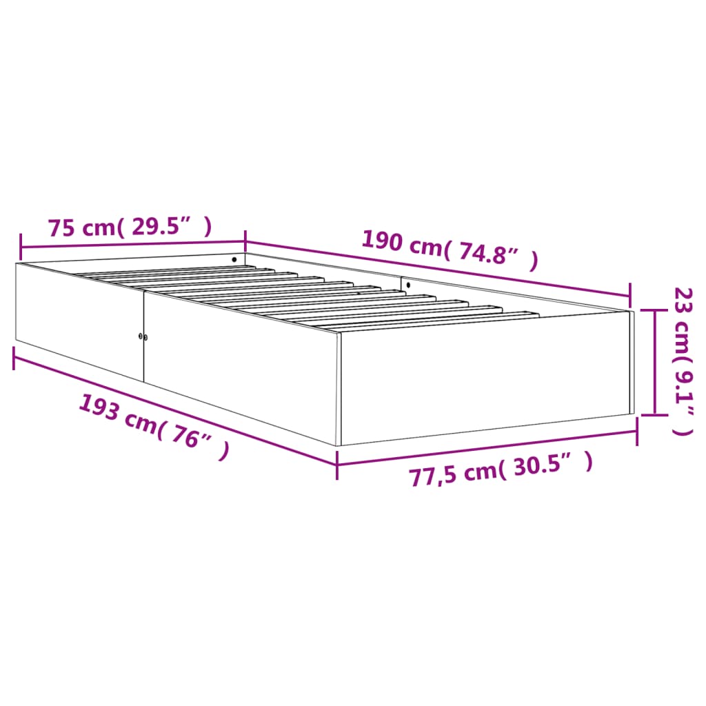 vidaXL Posteljni okvir brez vzmetnice voščeno rjav 75x190 cm borovina