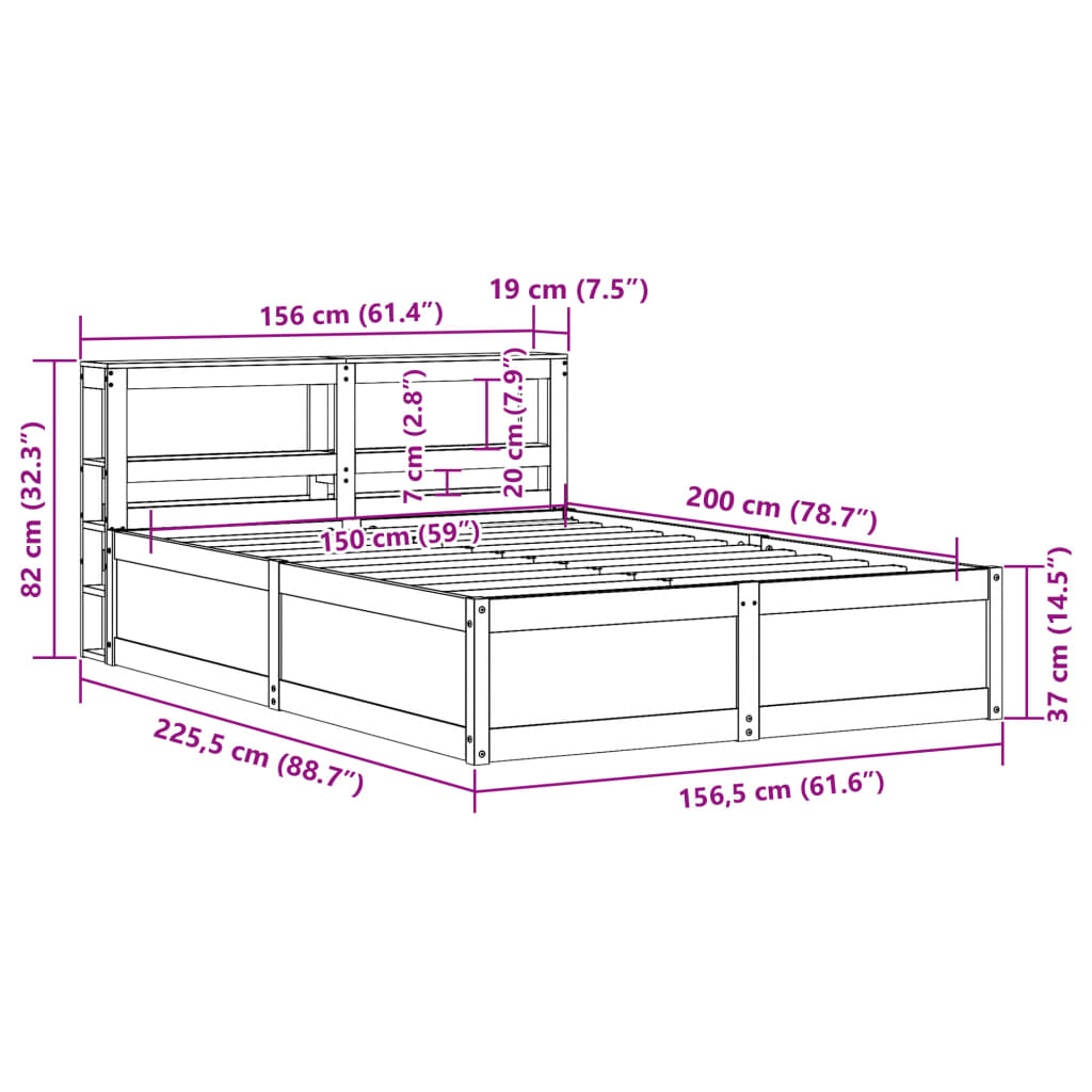 vidaXL Posteljni okvir z vzglavjem 150x200 cm trdna borovina