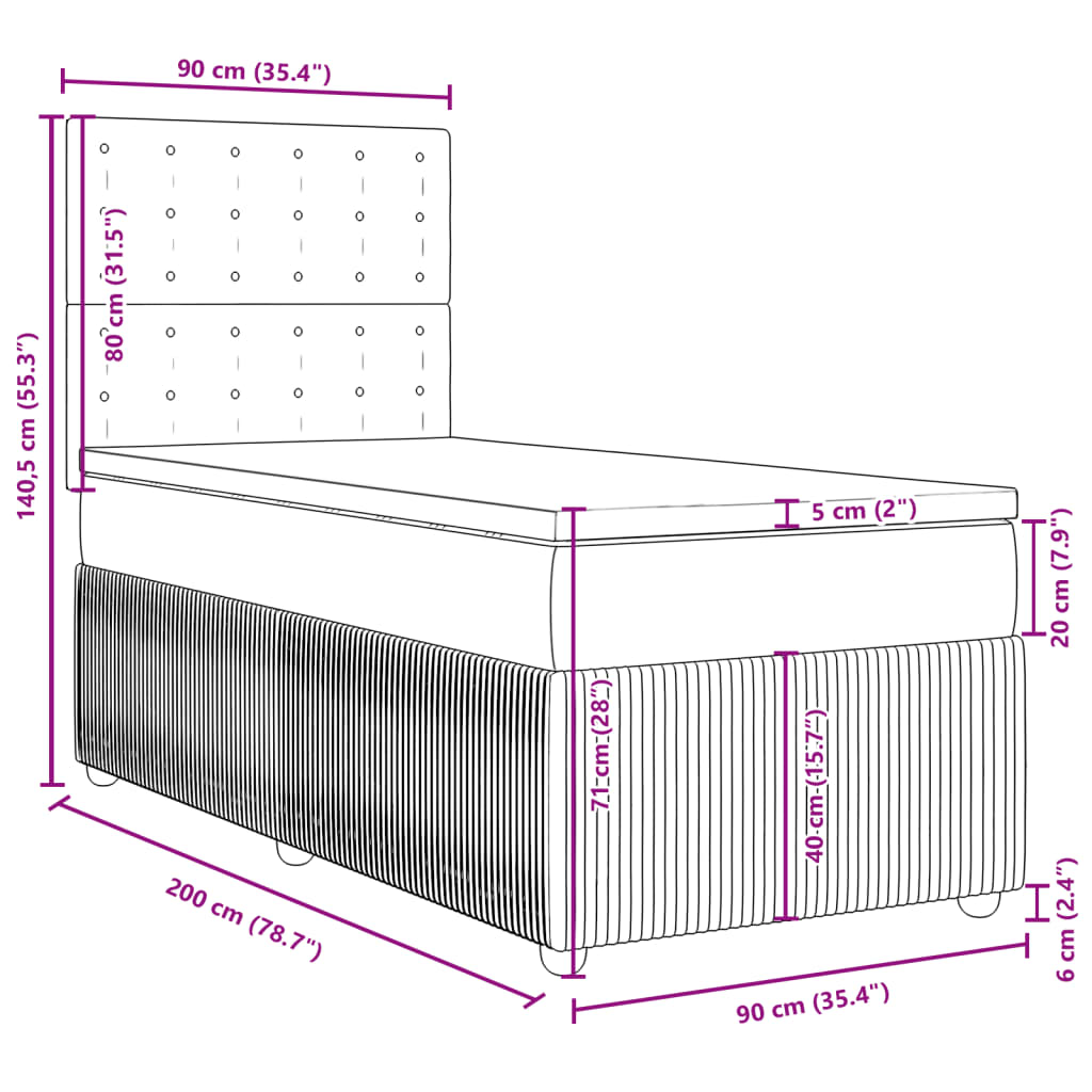 vidaXL Box spring postelja z vzmetnico svetlo siva 90x200 cm žamet