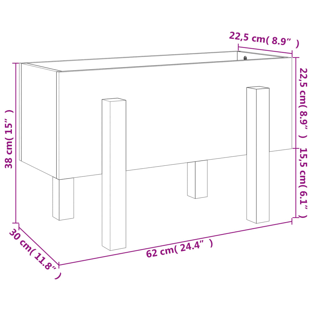 vidaXL Vrtna visoka greda siva 62x30x38 cm trdna borovina