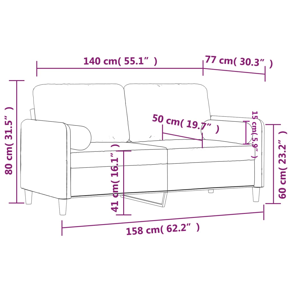 vidaXL Kavč dvosed z okrasnimi blazinami črn 140 cm žamet