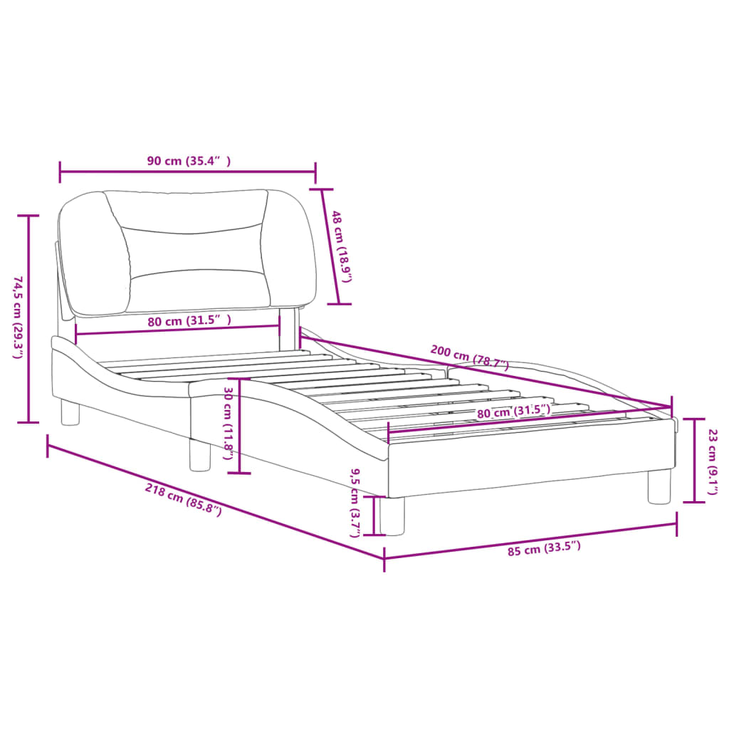 vidaXL Posteljni okvir z vzglavjem kapučino 80x200 cm umetno usnje