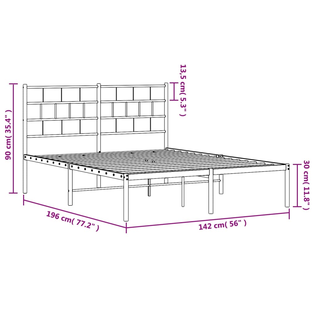 vidaXL Kovinski posteljni okvir z vzglavjem črn 135x190 cm