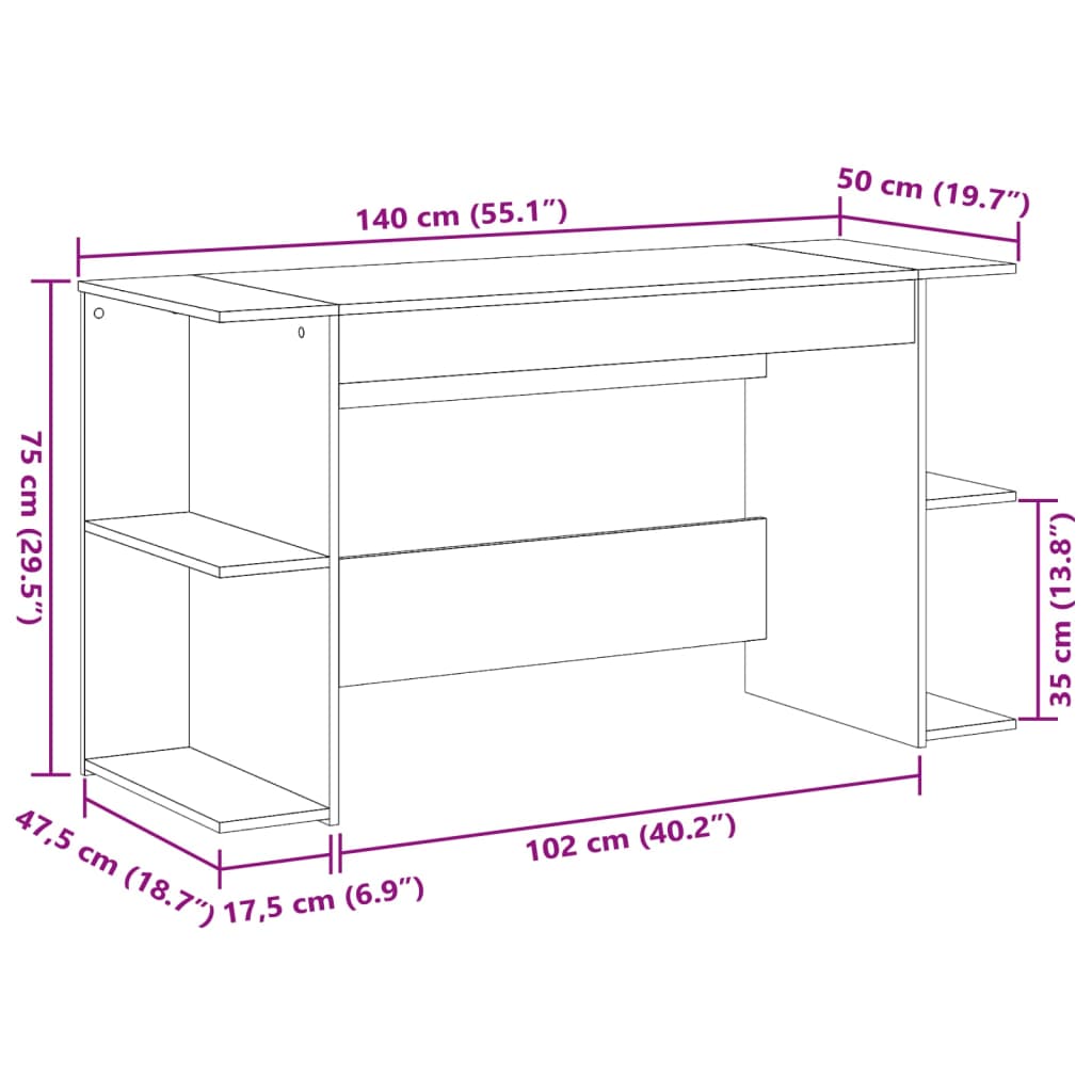 vidaXL Pisalna miza bela 140x50x75 cm inženirski les