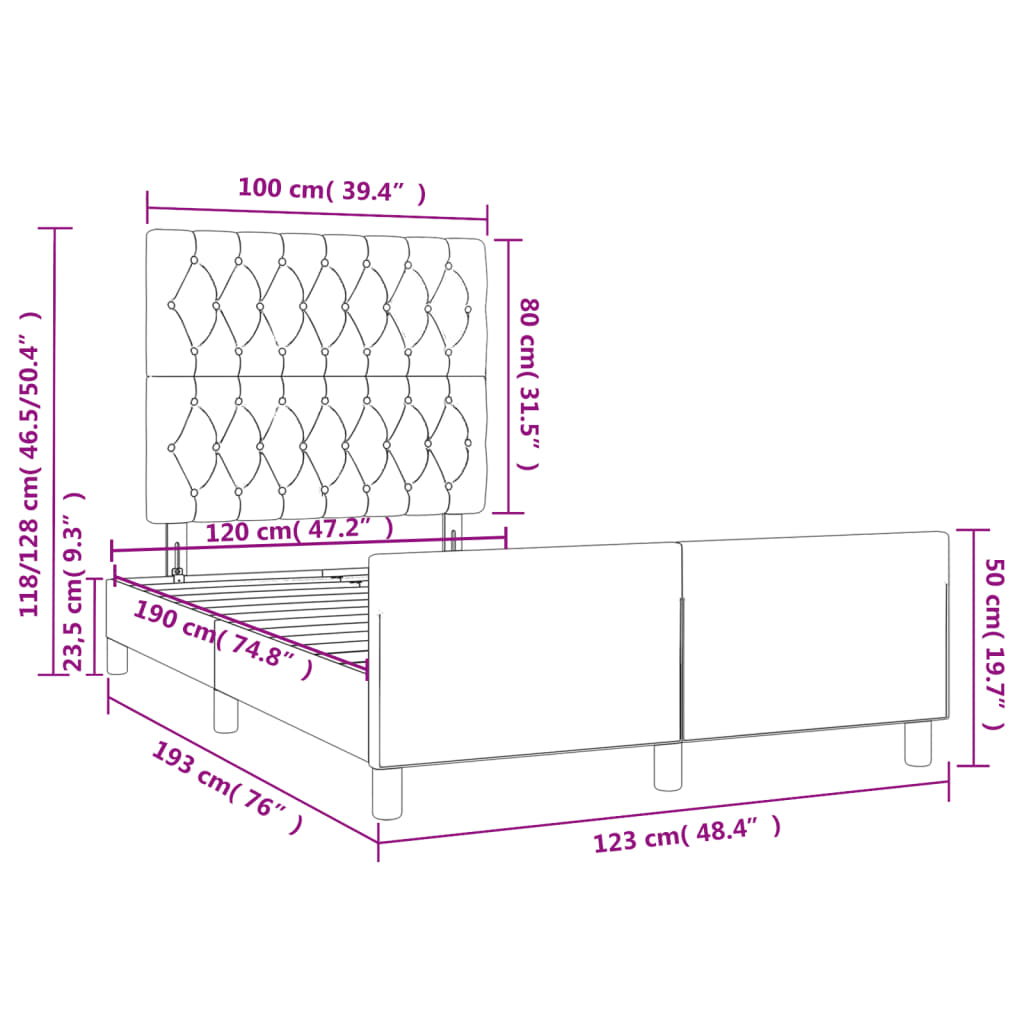 vidaXL Posteljni okvir z vzglavjem temno moder 120x190 cm žamet