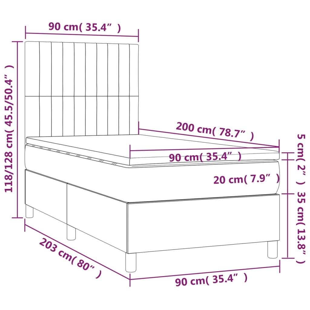 vidaXL Box spring postelja z vzmetnico svetlo siva 90x200 cm blago