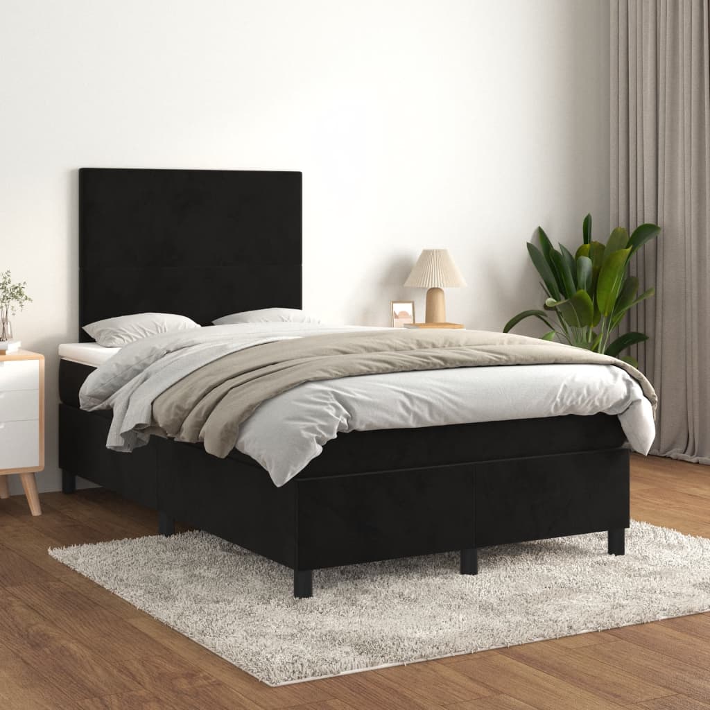 vidaXL Box spring postelja z vzmetnico črna 120x190 cm žamet