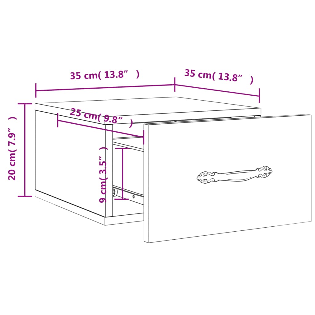 vidaXL Stenske nočne omarice 2 kosa visok sijaj bele 35x35x20 cm