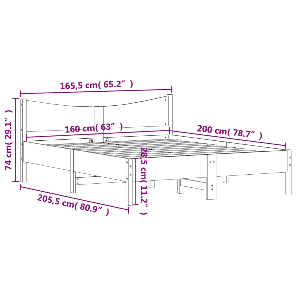 vidaXL Posteljni okvir brez vzmetnice bel 160x200 cm trdna borovina