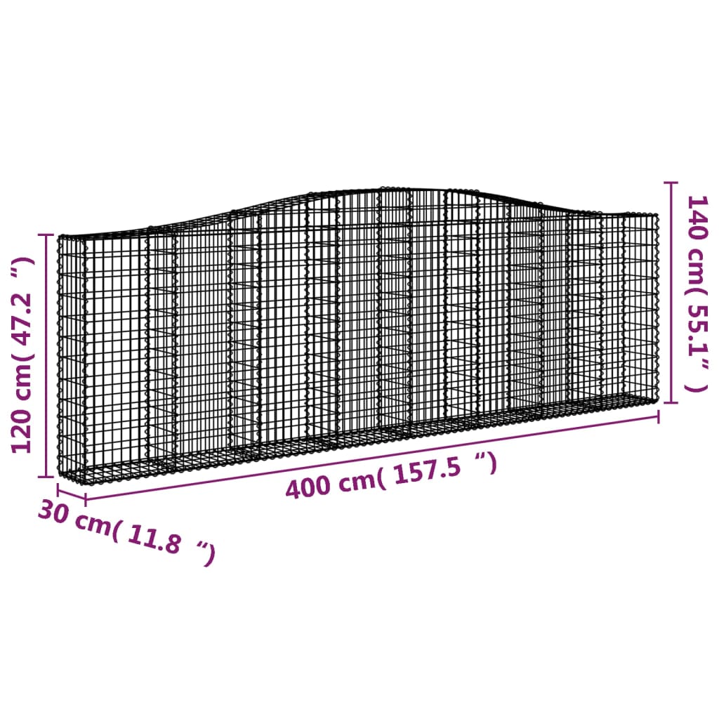 vidaXL Obokane gabion košare 7 kosov 400x30x120/140cm pocinkano železo