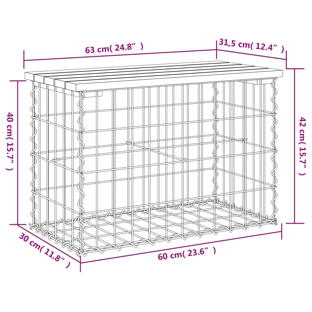 vidaXL Vrtna klop gabion 63x31,5x42 cm trden les douglas