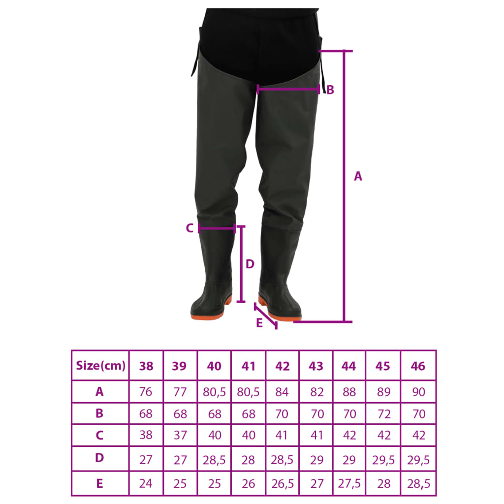 vidaXL Ribiške hlače s škornji temno zelene velikost 43