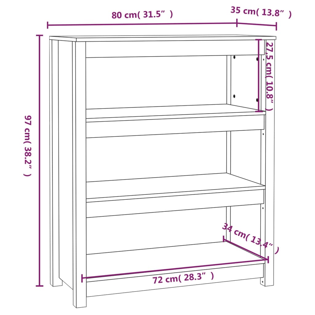 vidaXL Knjižna omara 80x35x97 cm trdna borovina