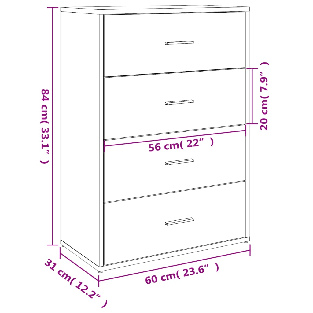 vidaXL Komoda črna 60x31x84 cm inženirski les