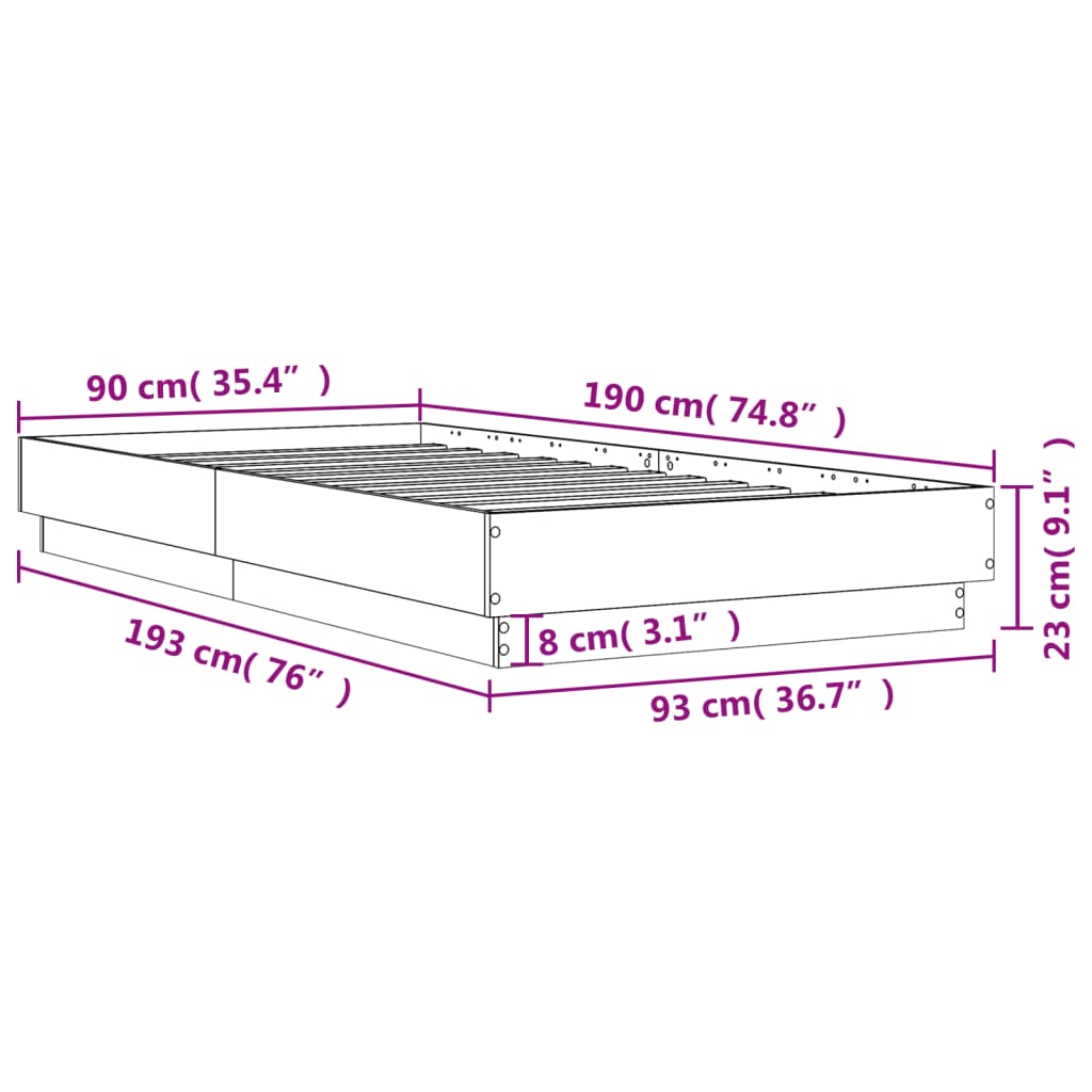 vidaXL Posteljni okvir betonsko siv 90x190 cm inženirski les