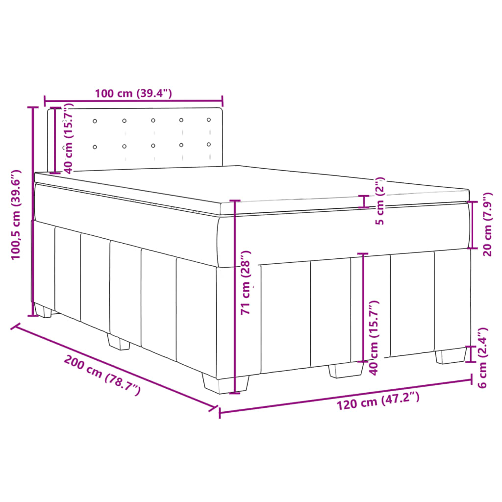 vidaXL Box spring postelja z vzmetnico svetlo siva 120x200 cm blago