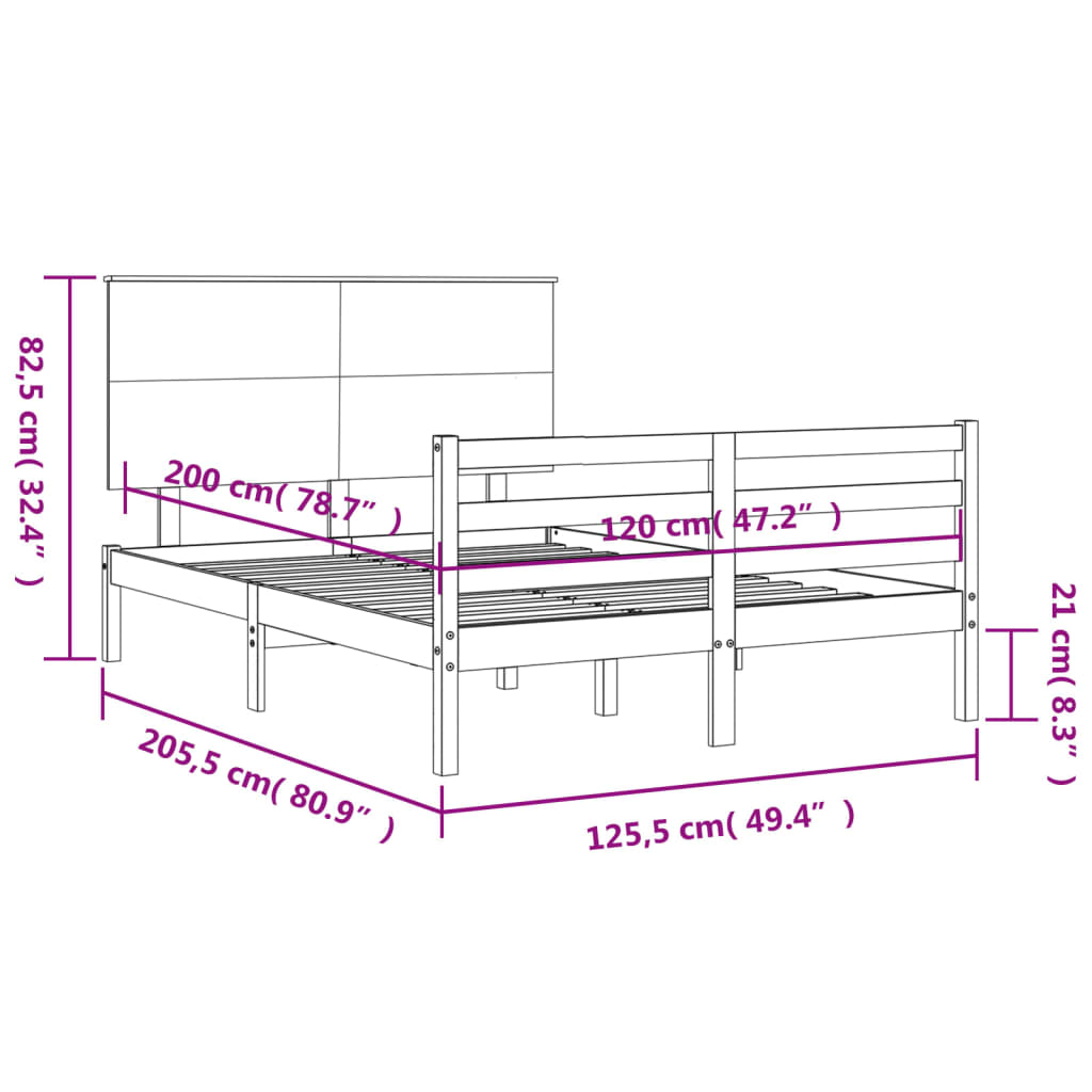 vidaXL Posteljni okvir z vzglavjem bel 120x200 cm trden les