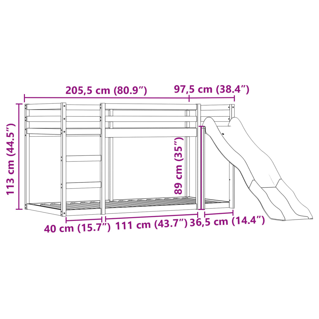 vidaXL Pograd s toboganom in zavesami bel in črn 90x200 cm