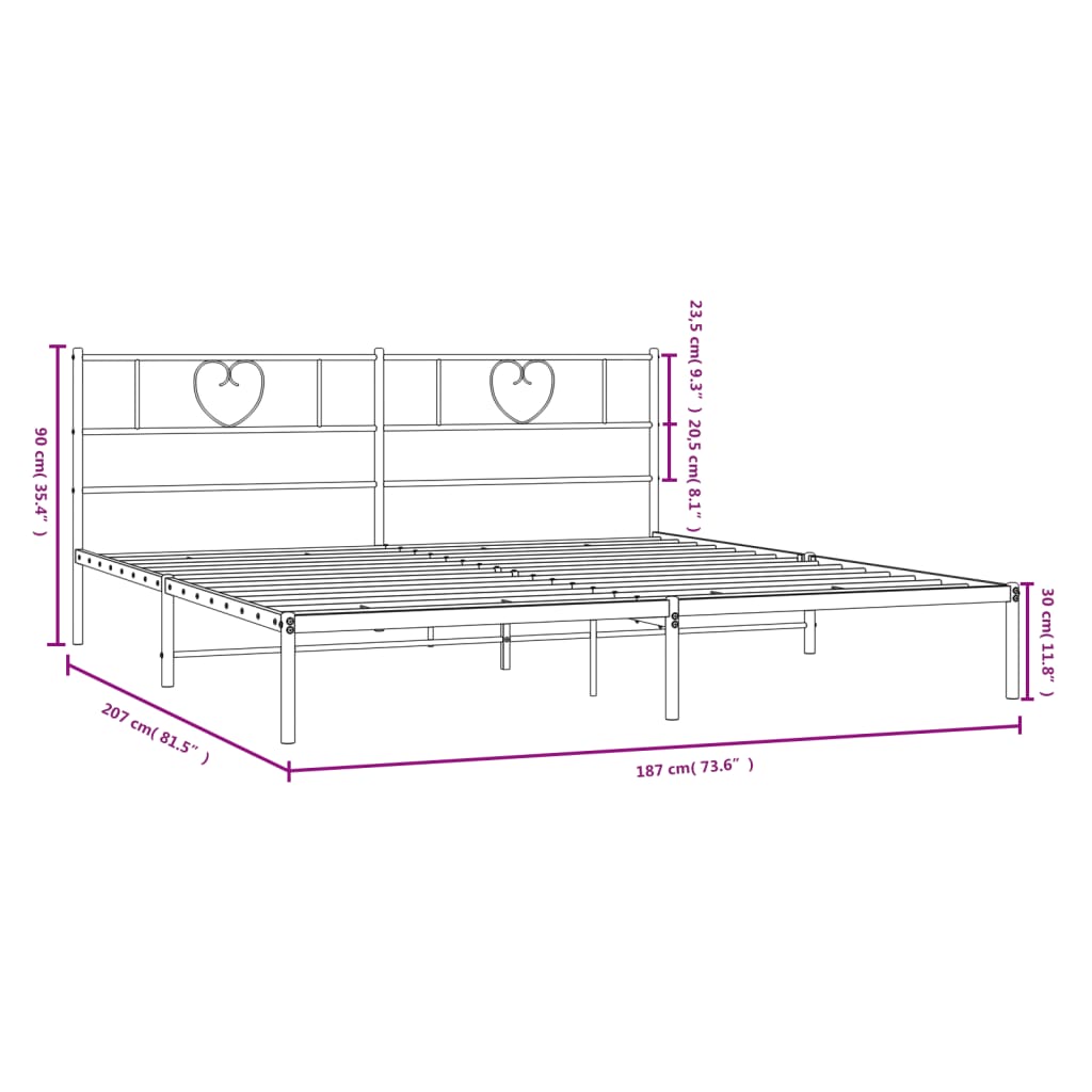 vidaXL Kovinski posteljni okvir z vzglavjem bel 180x200 cm