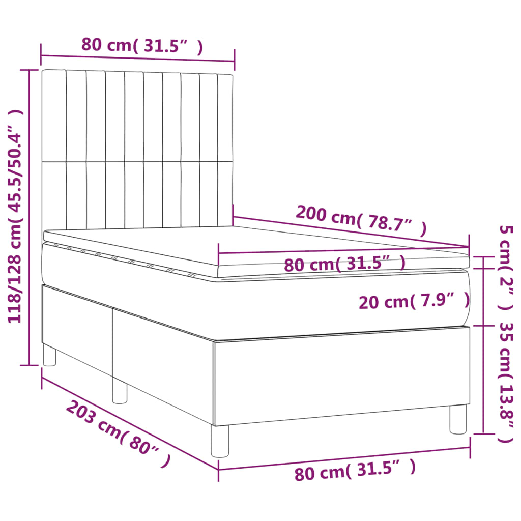 vidaXL Box spring postelja z vzmetnico krem 80x200 cm blago