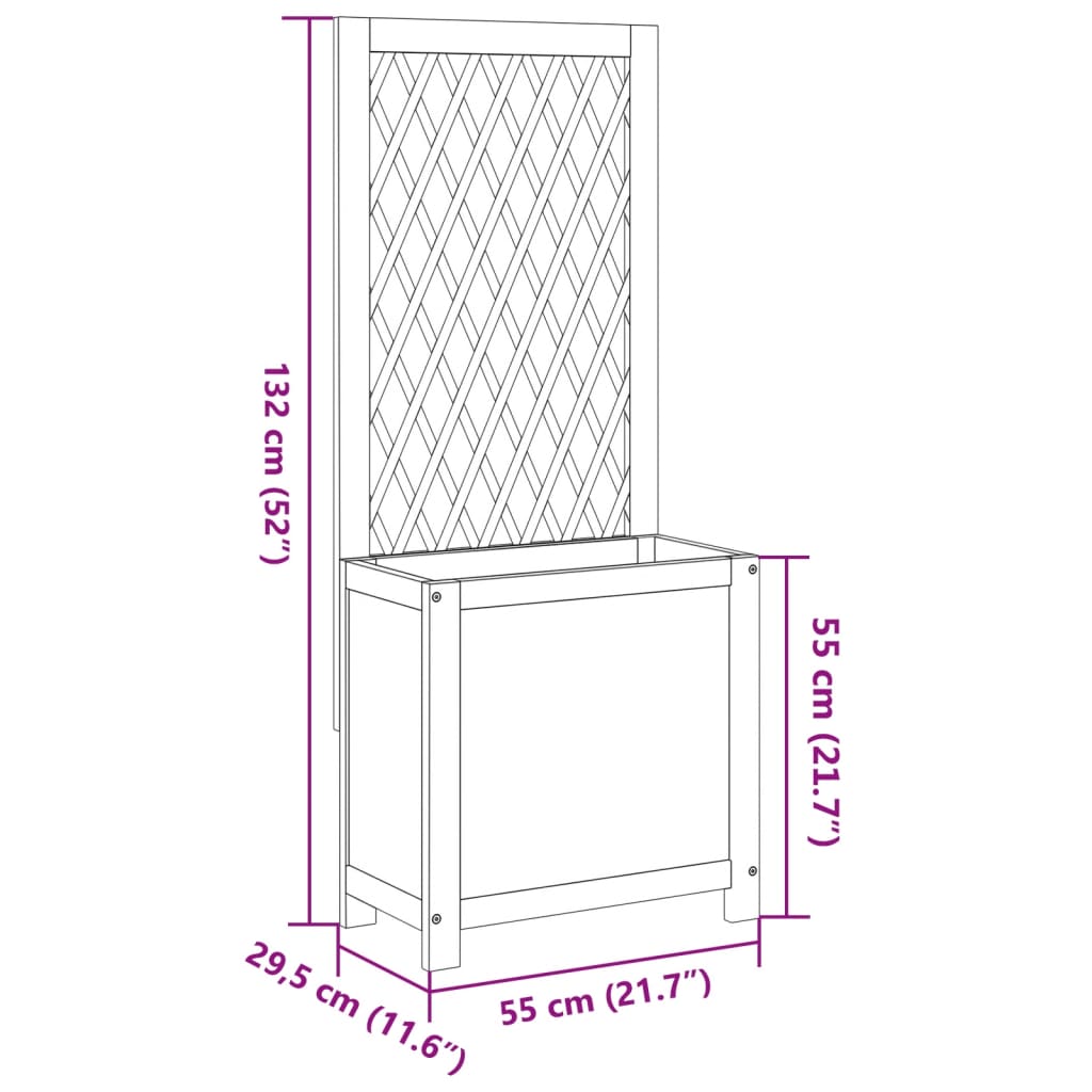 vidaXL Cvetlično korito z mrežo 55x29,5x132 cm trdna akacija