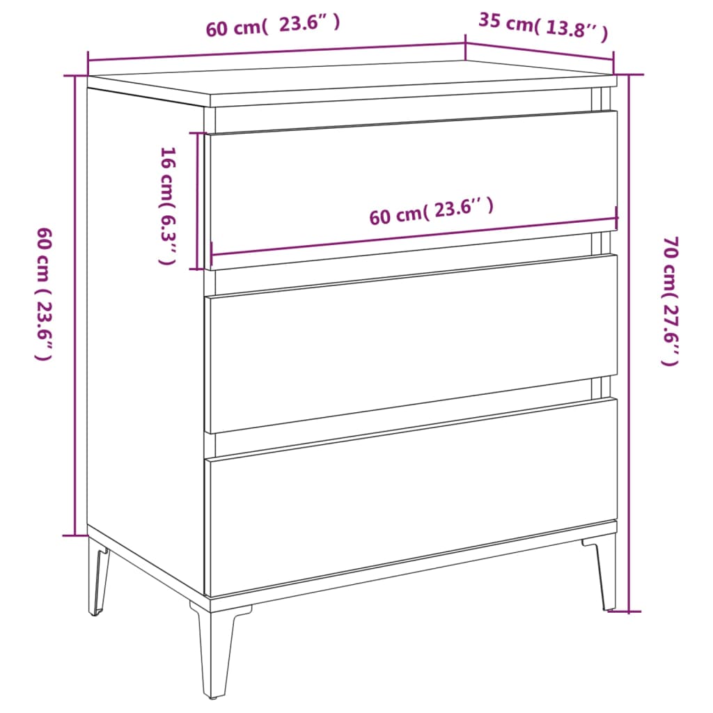 vidaXL Komoda siva sonoma 60x35x70 cm inženirski les