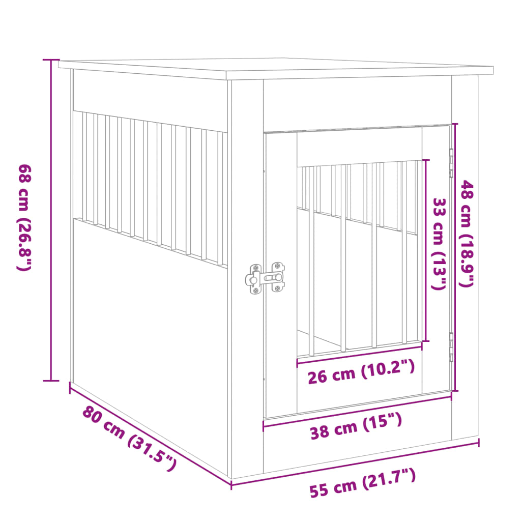 vidaXL Boks za psa sonoma hrast 55x80x68 cm inženirski les