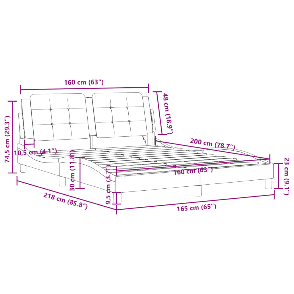 vidaXL Posteljni okvir z LED lučkami siv 160x200 cm umetno usnje