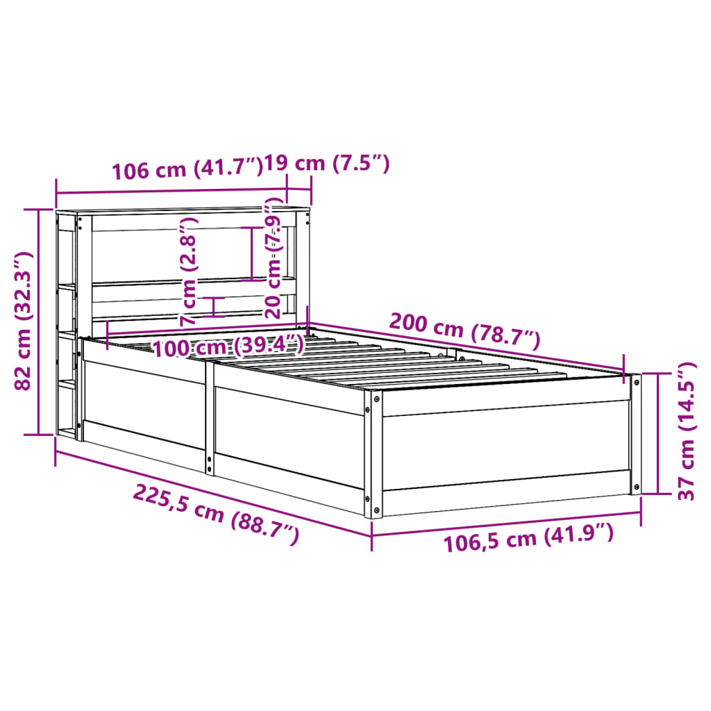 vidaXL Posteljni okvir z vzglavjem bel 100x200 cm trdna borovina